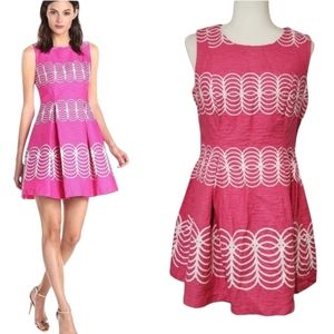 Just Taylor Women Pink Sleeveless Fit & Flare Pleats Dress Petite 8P